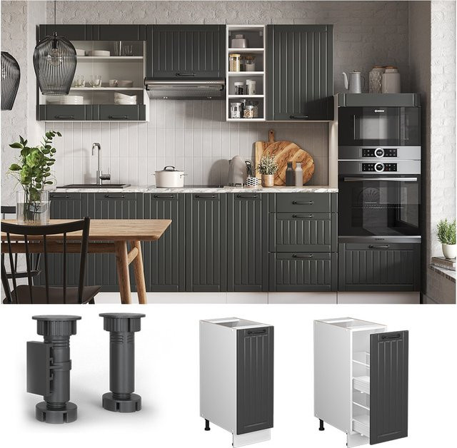 Vicco Apothekerunterschrank Fame-Line Küchenschrank im Landhausstil, Weiß/Dunkelgrau, Breite: 30 cm - Bild 1