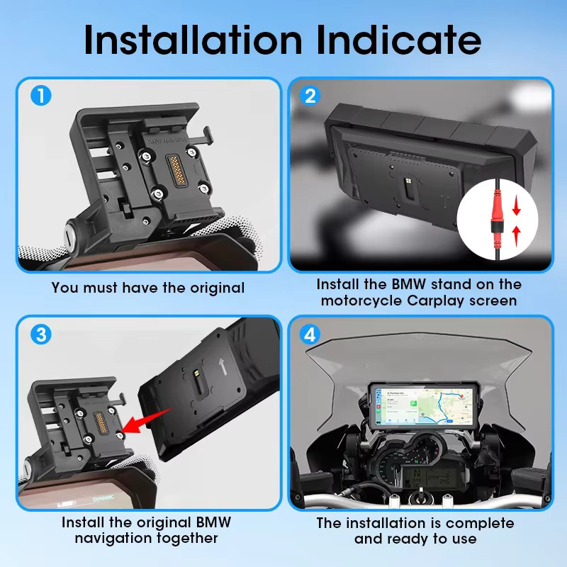 Wasserdichtes Motorrad-Navigationssystem mit 8,1 Zoll Display für BMW R1200GS R1250GS ADV S1000XR, kabelloses CarPlay und Android Auto, Farbe: Schwarz - Bild 2