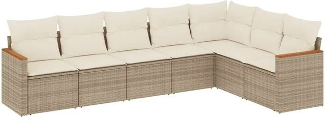 vidaXL 7-teilige Garten-Sofagarnitur in L-Form mit Kissen und Stauraum, Beige/Cremeweiß, PE-Rattan und pulverbeschichtetem Stahl - Bild 1