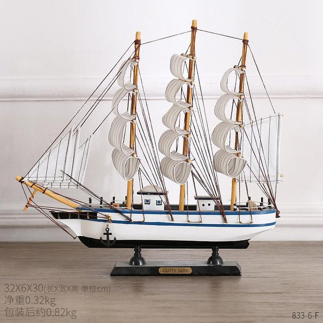 Yiran Furniture Mediterranes Segelboot aus Massivholz in Weiß als handgemachte Retro-Dekoration - Bild 1