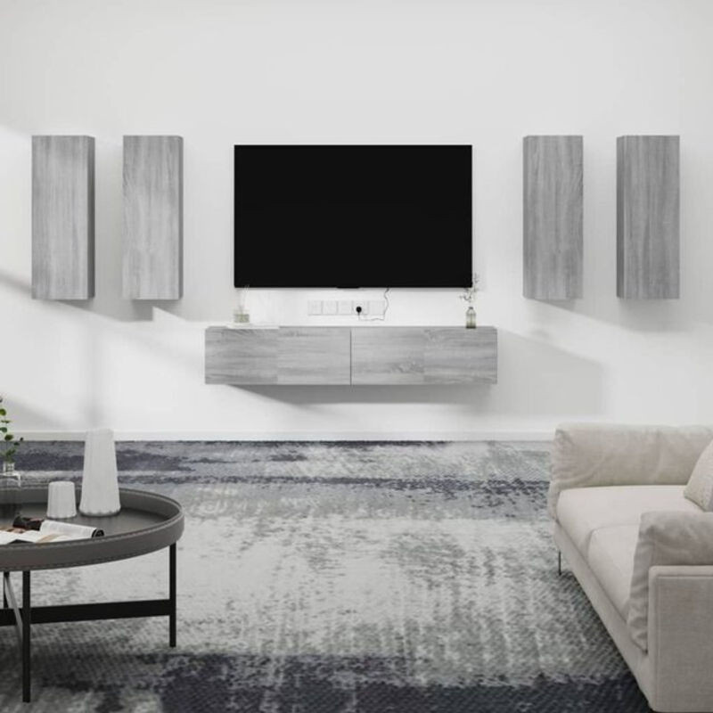 6-teiliges TV-Schrank-Set vidaxl in Grau Sonoma Holzoptik, modern und klassisch gestaltet - Bild 1