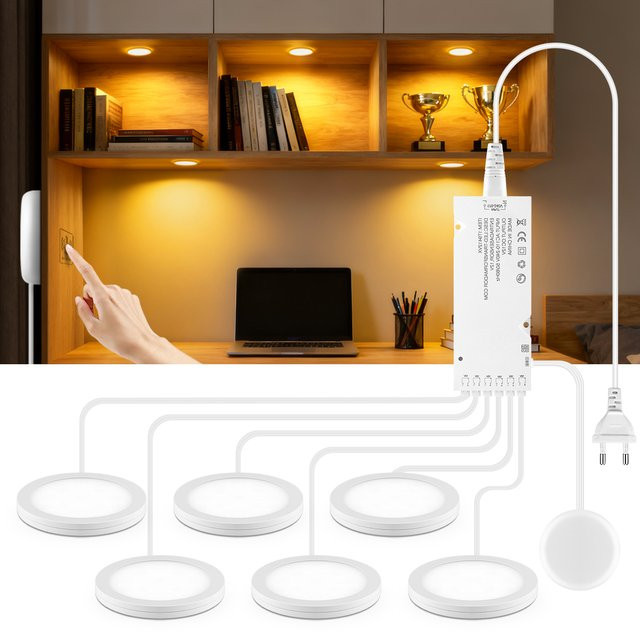 MALITAI Ultradünne LED-Deckenplattenleuchte in Weiß, 5W, dimmbar mit Touch-Sensor, runde Puck-Leuchte für Schrank, Regal und Möbel - Bild 1