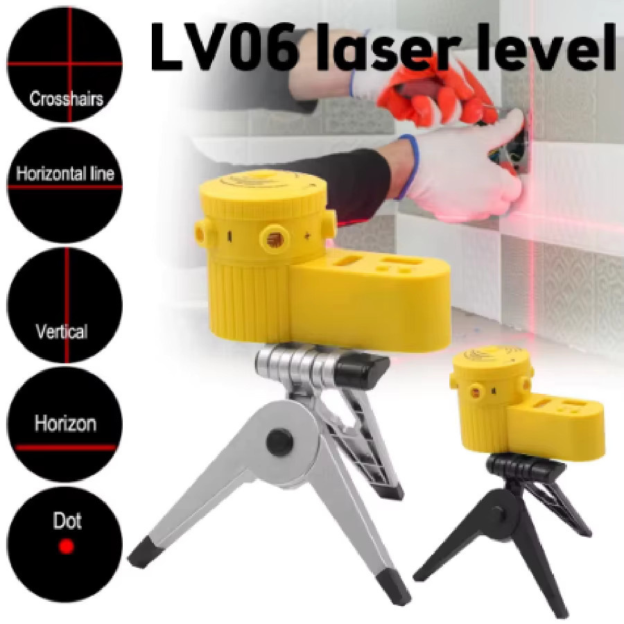 Multifunktionales 4-in-1 Laser-Nivelliergerät mit drehbarem Stativ und Wasserwaage in Silber-Gelb - Bild 2