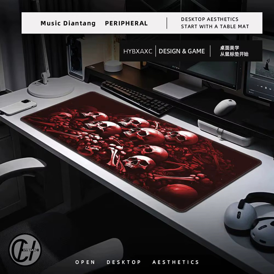 HYBXAXC Gaming-Mauspad mit rotem Skelett-Totenkopf Design in Rot und Schwarz - Bild 2