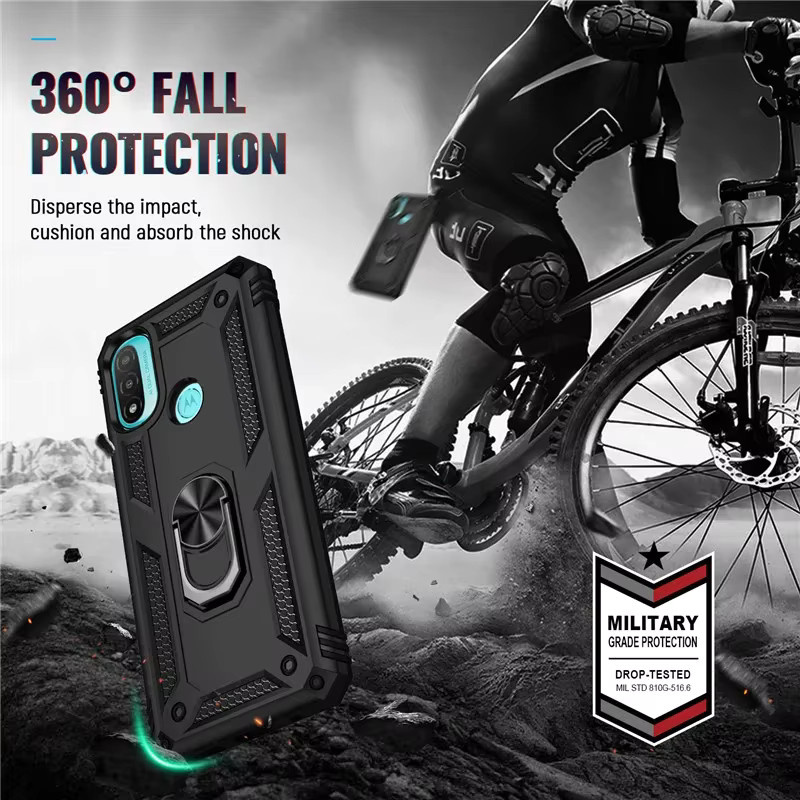 Stoßfeste Panzerhülle mit Magnet-Autohalterung und Ring für Motorola Moto E20, E30, E40 und E32 in Schwarz oder Blau - Bild 4