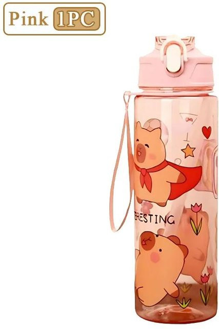 A Family Of Home Textiles Capybara Strohbecher aus Kunststoff mit Trageriemen, Auslaufsicher, 750 ml, erhältlich in Blau, Grün, Pink und Lila - Bild 1
