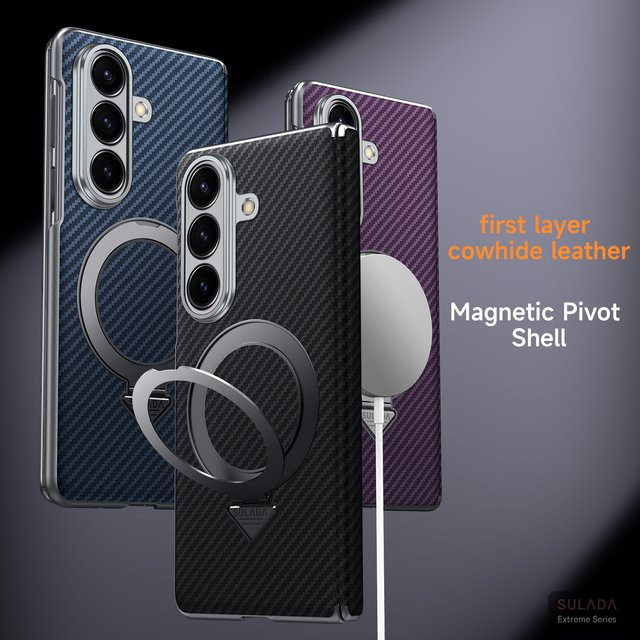 Stoßfeste Business-Handyhülle aus Kohlefaser mit Ständer und Magnetic Wireless Charging für Samsung Galaxy Z Fold 7, 6 und 5 in Schwarz - Bild 1