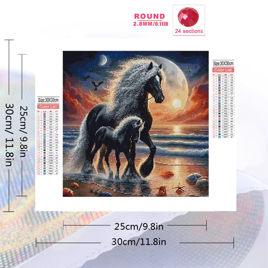 EverShine Diamantmalerei Pferd Motiv als DIY Mosaik Stickerei für Erwachsene in Multicolour, Tischdeko mit Sonnenuntergang und Meer-Motiv, B/T: 20 x 20 cm - Bild 2