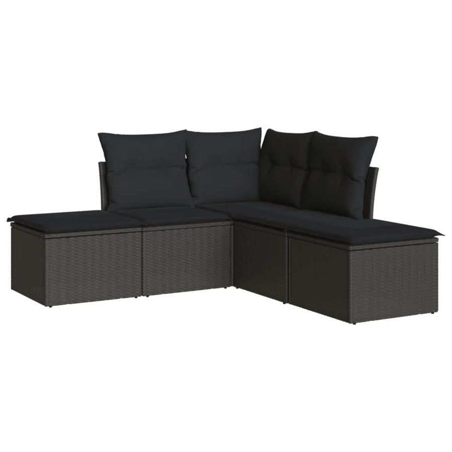 vidaXL 5-tlg Garten-Sofagarnitur in L-Form aus schwarzem PE-Rattan mit Sitzkissen und Stauraum - Bild 2