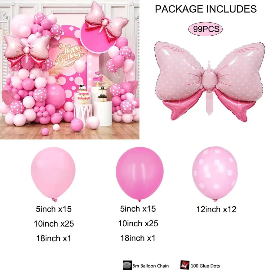 BALONAQ Ballon Set mit 99 Stück in Rosa, Weiß und Gold mit Konfetti und Schleifen für Hochzeit, Geburtstag oder Baby Shower - Bild 2