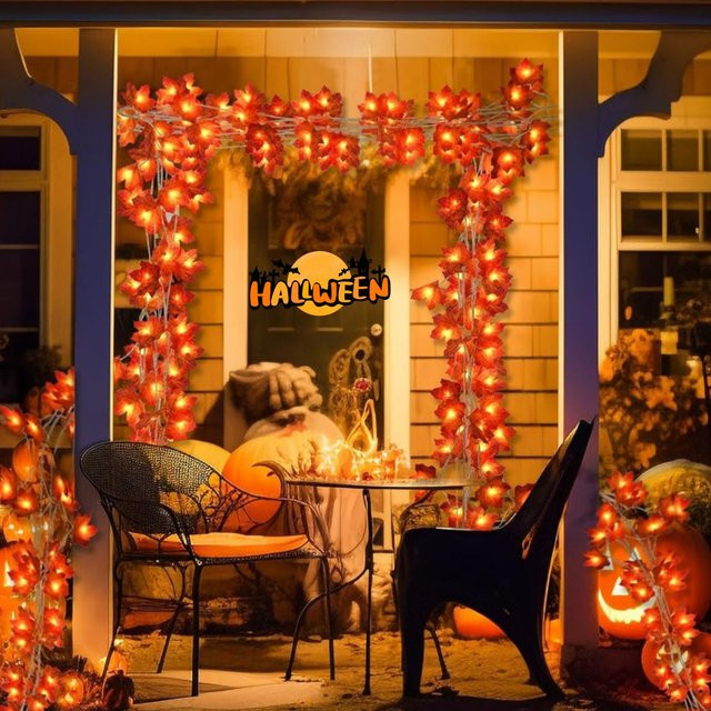 Peach Forest LED Herbst Ahorn Lichterkette in Orange für Halloween und Dekoration im Wohnzimmer oder Schlafzimmer, Batteriebetrieben - Bild 1