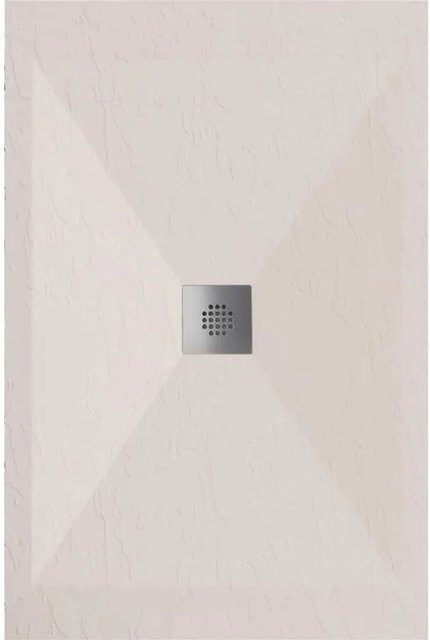 Dexa Mirlo Mineralguss Duschwanne Extra Flach in Beige mit Ablaufschutz in Chrom, B/T: 90 x 90 cm, Höhe: 3 cm - Bild 1
