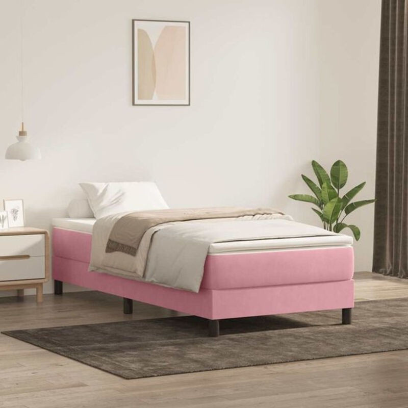vidaxl Boxspringbett mit Matratze in Rosa und Weiß aus Samt, B/T/H: 90 x 210 cm - Bild 1