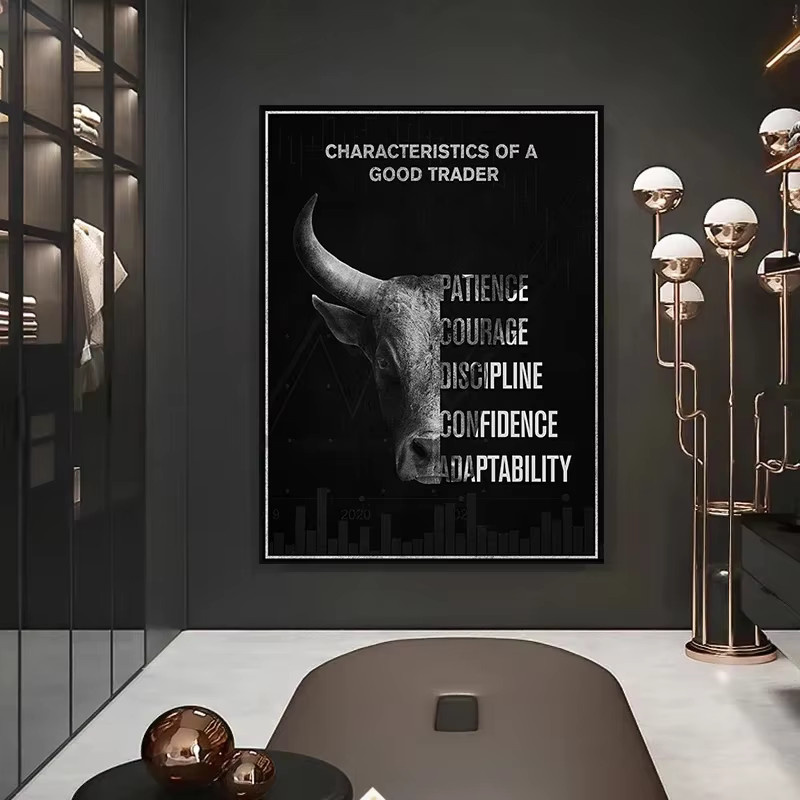 JKPICTURE Motivationsplakat für Händler als Leinwandmalerei in Schwarz mit Typografie für Büro und Börse - Bild 2