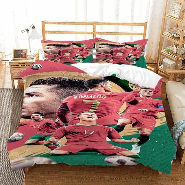 Flylo Fußball Cr7 Bettwäsche-Set mit Ronaldo Motiv, Mikrofaser, Mehrfarbig, B/H: 100 x 135 cm - Bild 1