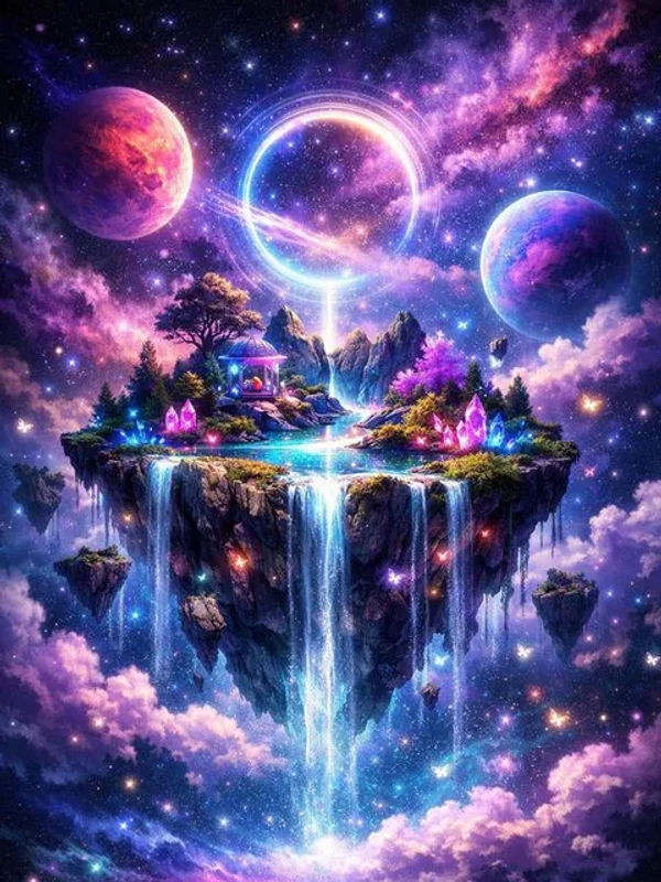 YUTTEE 5D Diamantmalerei Set Galaxy Schwebende Insel Wasserfall Mosaik DIY Wanddekoration Mehrfarbig - Bild 1