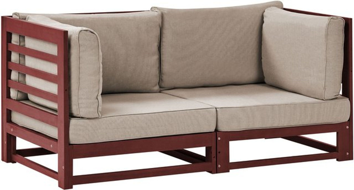 BELIANI Gartensofa aus Akazienholz in Mahagonibraun mit Taupefarbenen Auflagen, 2-Sitzer Outdoor Sofa im Retro Landhaus Stil mit Armlehnen - Bild 1