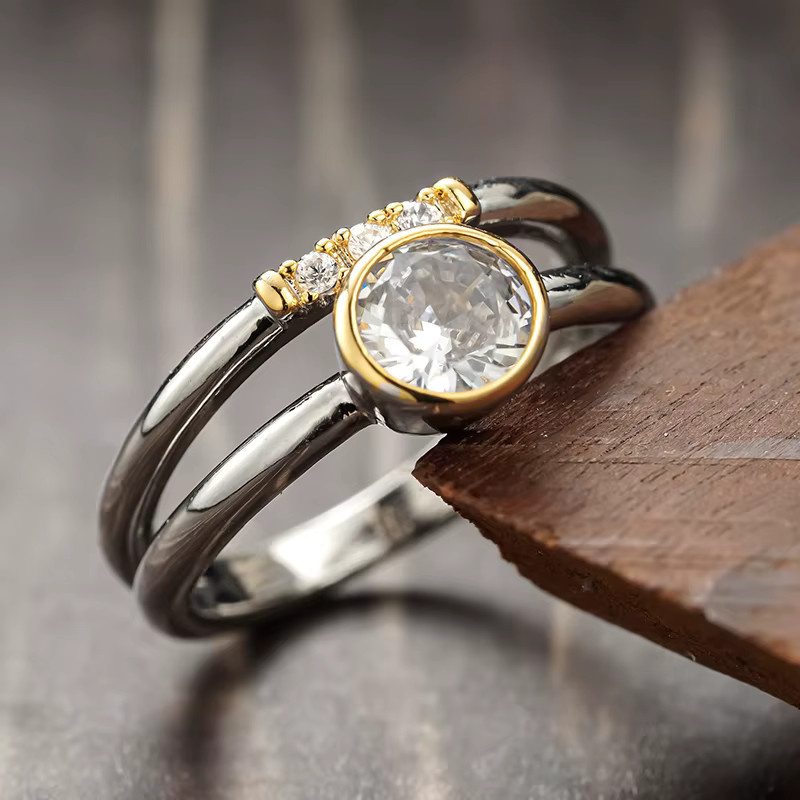 Huitan Damen-Ring, Bicolor, Zirkonia, Vintage - Bild 5