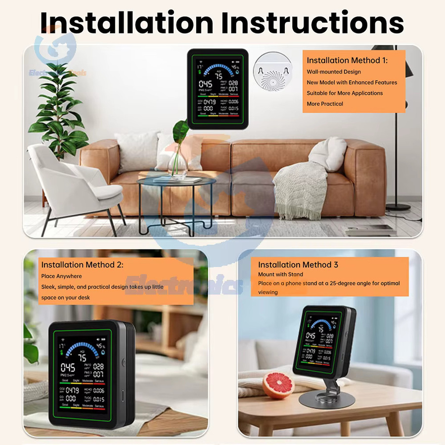 Gaqqee Tuya WiFi 10-in-1 Luftqualitätsmonitor in Weiß mit CO2-Messung, PM2,5, PM10, Formaldehyd sowie Temperatur- und Feuchtigkeitsanzeige - Bild 5