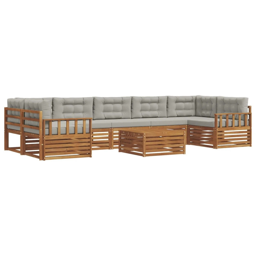 vidaXL Outdoor-Sofagarnitur aus Akazienholz mit Kissen, 24-teiliges Set in Natur und Hellgrau - Bild 2