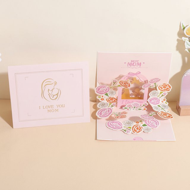 3D-Pop-up-Grußkarte zum Muttertag mit kreativem Blumenstrauß aus Papierschnitzerei als Dankesgeschenk für Mama - Bild 1