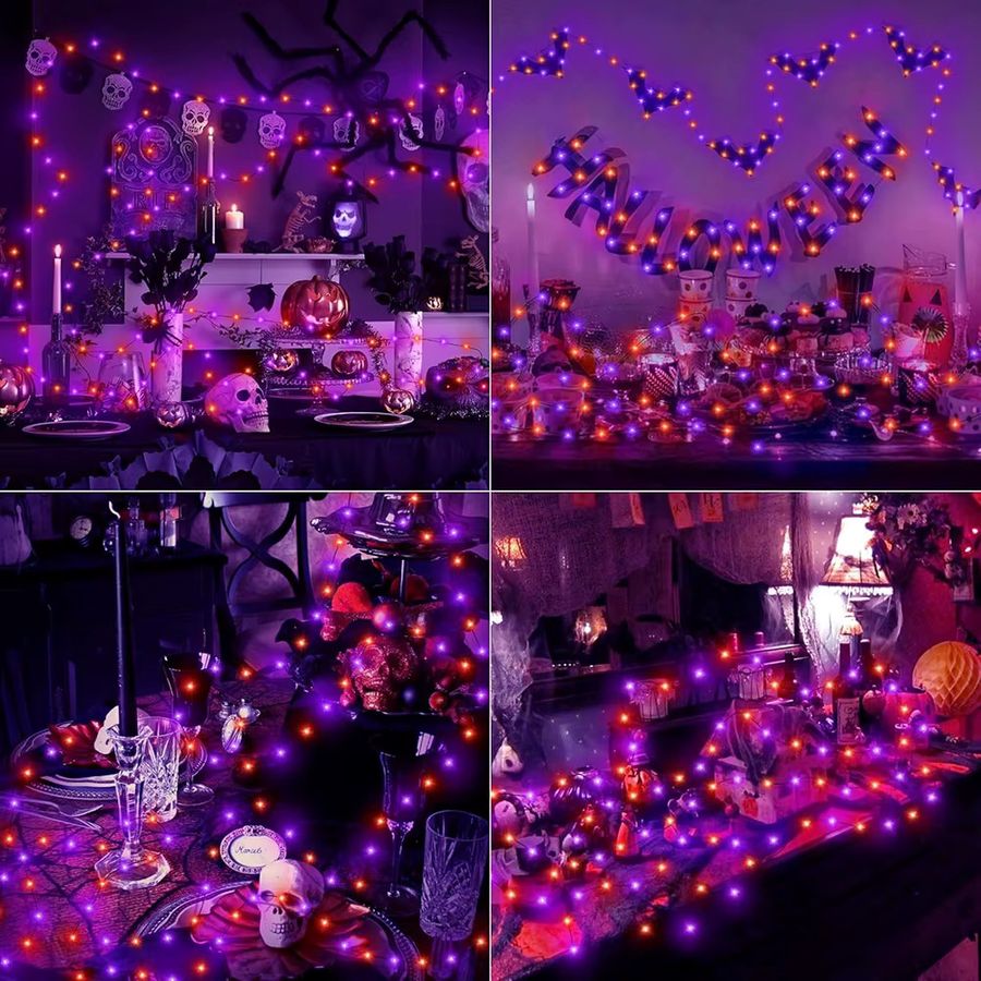 Topdii LED Halloween Lichterkette Batteriebetrieben in Lila und Orange für Outdoor und Party-Dekoration - Bild 3