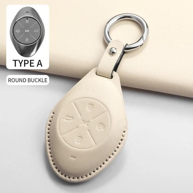 Schutzhülle aus echtem PU-Leder für Xiaopeng Xpeng P5 P7 G3 G6 G9 G3I Autoschlüssel in Beige - Bild 1
