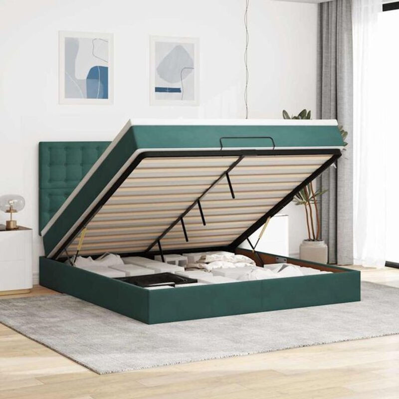 Vidaxl Ottoman Polsterbett aus Samt mit LED und Matratzen in Dunkelgrün B/T/H: 180 x 200 x 128 cm - Bild 1