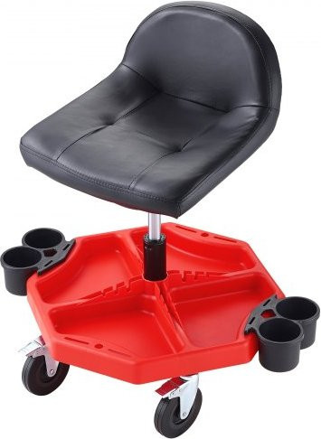 VEVOR Rollbarer Werkstattwagen-Hocker in Rot mit verstellbarer Höhe, Komfortpolster und Teileauffangschale sowie All-Terrain-Rollen mit zwei Bremsen - Bild 1