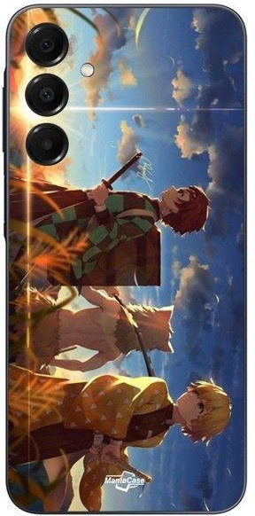 Maniacase Silikon Schutzhülle für Samsung Galaxy A16 in Schwarz mit Tanjiro Inosuke Zenitsu Design - Bild 1