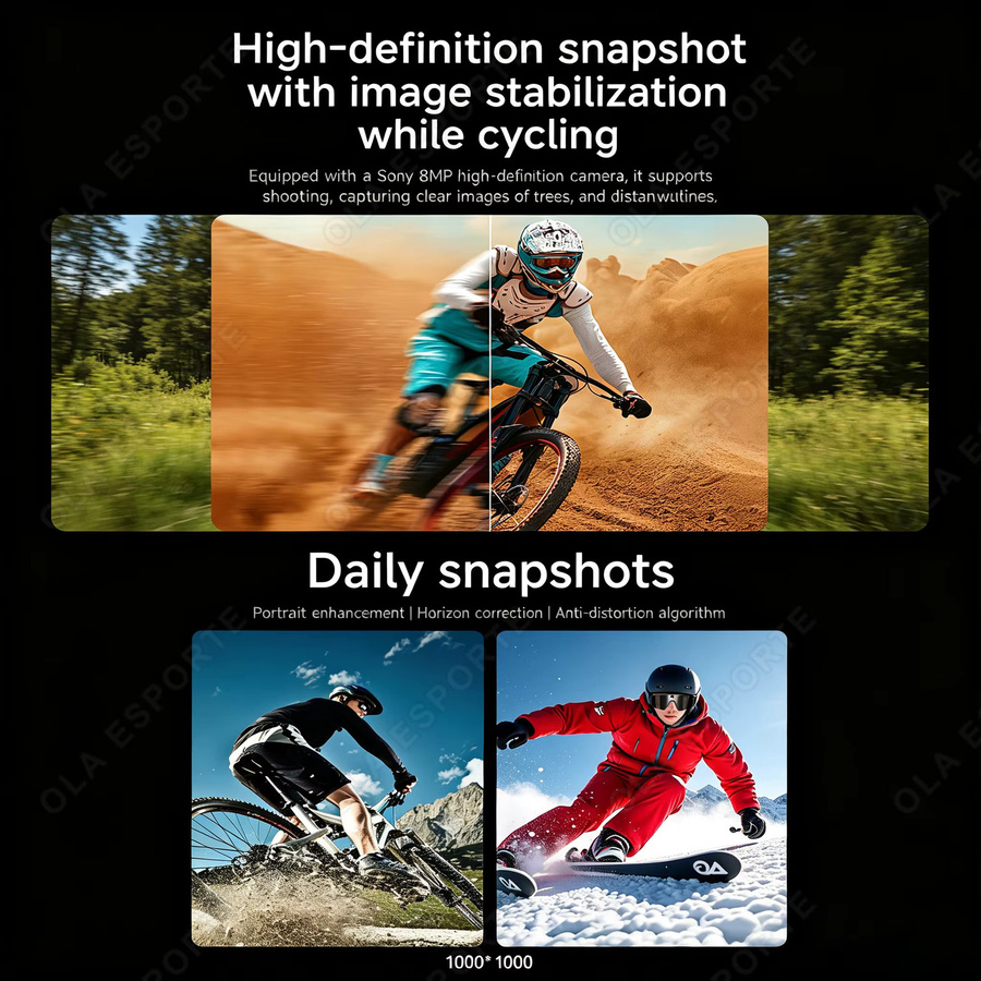Ola Esporte Smarte KI-Fahrradbrille mit 8MP HD-Kamera, Bluetooth-Anrufe und IP66 Wasserdichtigkeit in Schwarz - Bild 6