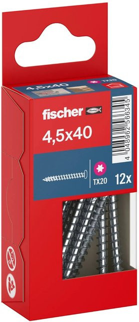 Fischer PowerFast II Pan Head TX Vollgewindeschraube für Holz, verzinkt, Farbe: Silber/Blau, Durchmesser: 4,5 mm, Länge: 40 mm, 12 Stück - Bild 1