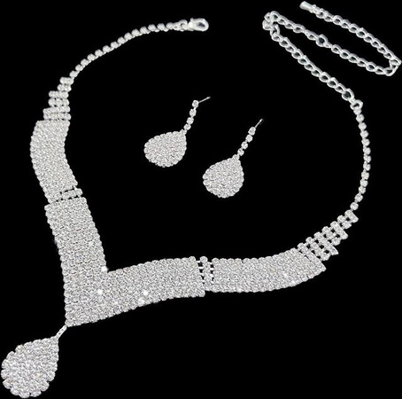 Schmuck-Set Halskette und Ohrringe, Weiß, Zirkonia, Kristall, Damen