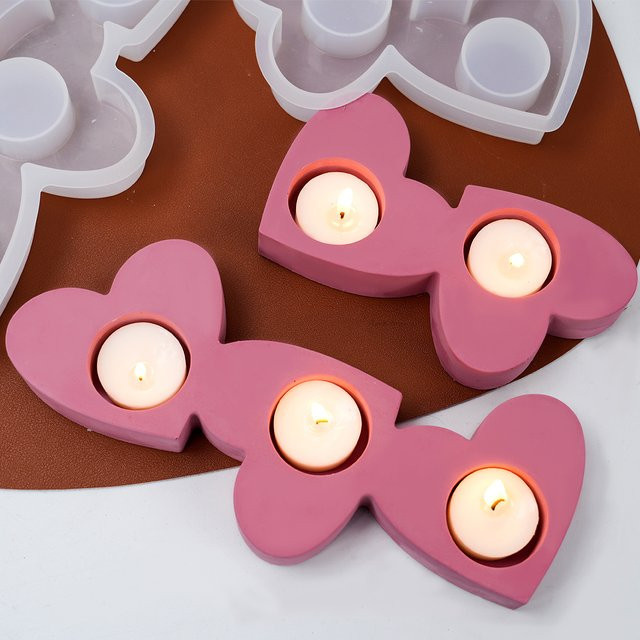 UDOCOOL Silikonform für 3-Loch Herz-Kerzenhalter in Pink zur DIY-Herstellung von Gips- oder Betonkerzenhaltern - Bild 1