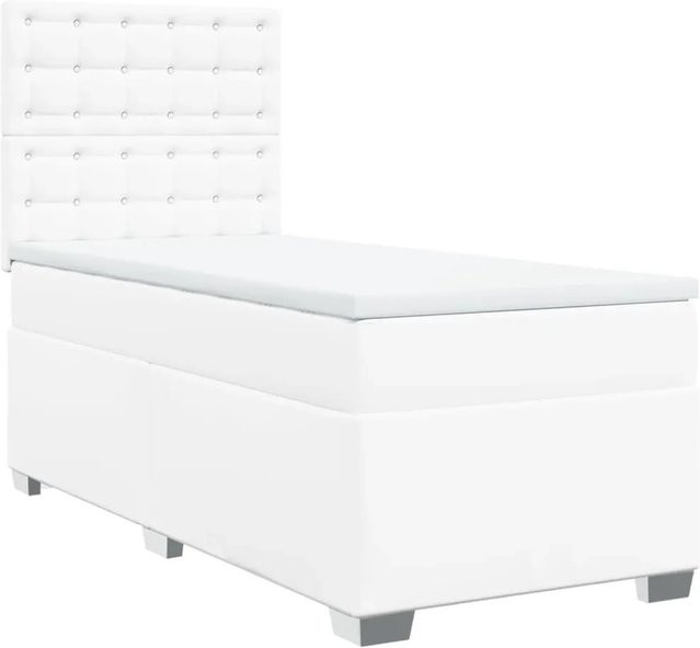 vidaXL Boxspringbett Hybrid mit Matratze und USB-Ladeport in Weiß, B/T/H: 90 x 200 cm, Kunstleder - Bild 1