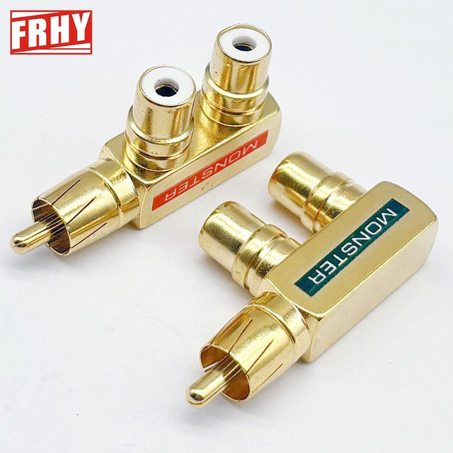 FRHY RCA-AV-Splitter 1-Stecker auf 2 Buchsen, 2 Stück, vergoldet, Farbe: Gold - Bild 1