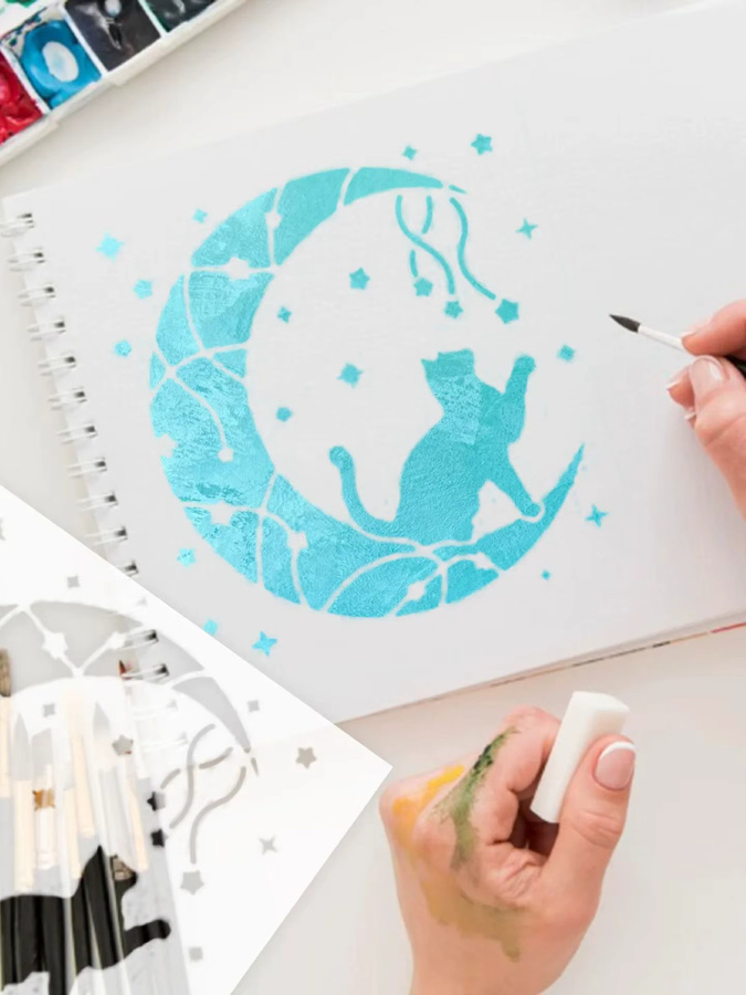 Bview Art Katzen-Themen DIY-Malset, 16 PET-Schablonen - Bild 4