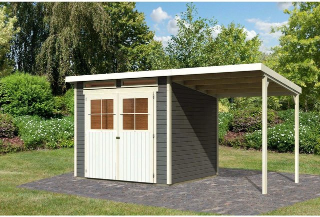 Karibu Holz-Gartenhaus Egersund Pultdach in Terragrau lackiert B: 238 cm, T: 213 cm, H: 220 cm - Bild 1