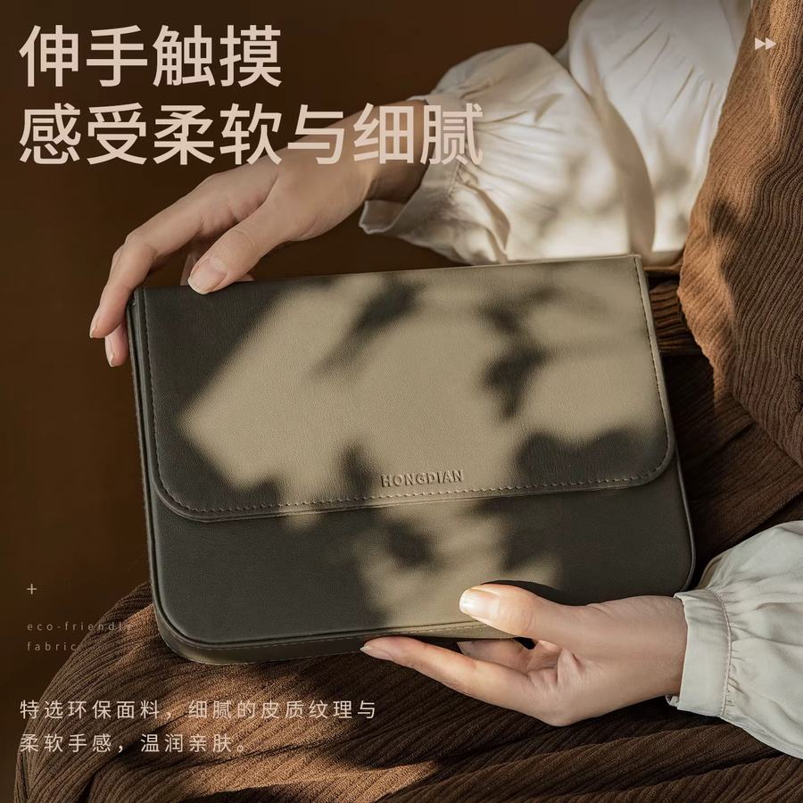 Hongdian Klassische 12-Stift-Tasche aus PU-Leder in Grau mit magnetischem Verschluss - Bild 3