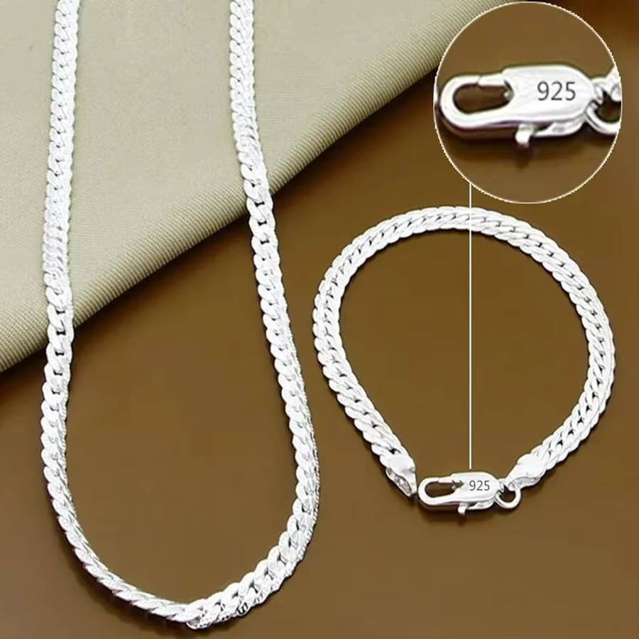 GINSTONELATE Halskette, 925 Silber, Gold, Flache Schlange, Unisex - Bild 1