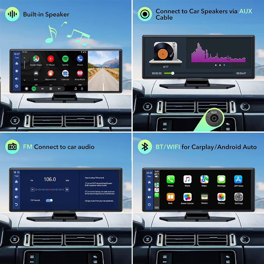 USEEBEE 4K Dash Cam mit Carplay und Android Auto, Dual Objektiv, GPS, 5G WIFI, Bluetooth und FM Transmitter, Schwarz - Bild 5