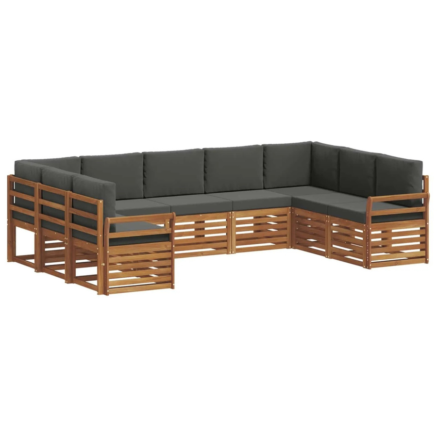 vidaXL Sofagarnitur aus Massivholz Akazie in Natur und Anthrazit, 9-teiliges Set mit Sitz- und Rückenkissen im modernen Latten-Design - Bild 2