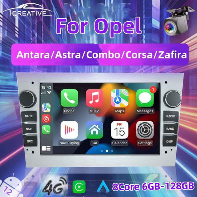 Icreative Android Autoradio mit 7 Zoll Display und Carplay für Opel Astra H, Vectra, Antara, Zafira, Corsa, Vivaro, Meriva, Signum in Silber - Bild 1