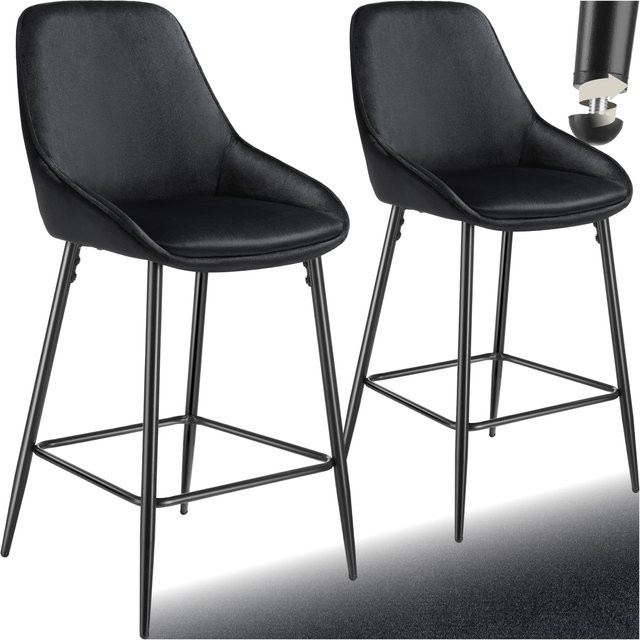 tectake Siera Thekenstuhl 2er Set gepolstert mit Samtoptik und Fußstütze Schwarz B/T/H: 49 x 54 x 100 cm - Bild 1