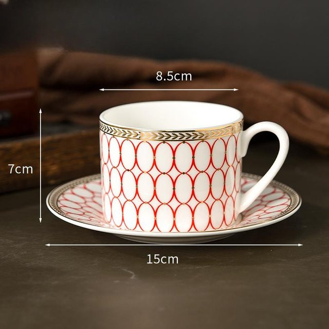 Exquisites Keramik Kaffeetassen-Set mit Untertasse von Yiran bag, 260 ml, in Blau, Rot oder Weiß - Bild 1