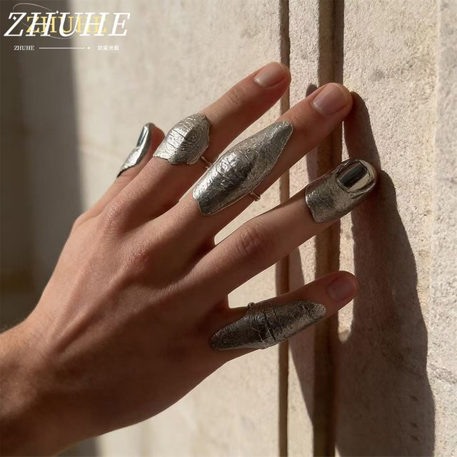 ZHUHE Multi-Finger-Statement-Ringe, Vintage, Silber, Unisex - Bild 1