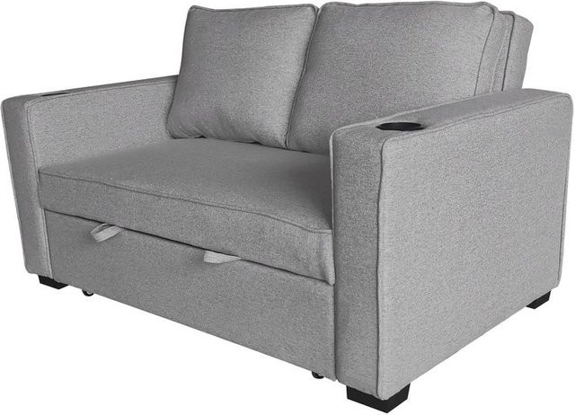 Modernes 2-Sitzer Sofabett von Happy Home in Grau mit Schlaffunktion und Kissen, Bezug aus PU-Leder, B/T/H: 150 x 96 x 86 cm - Bild 1