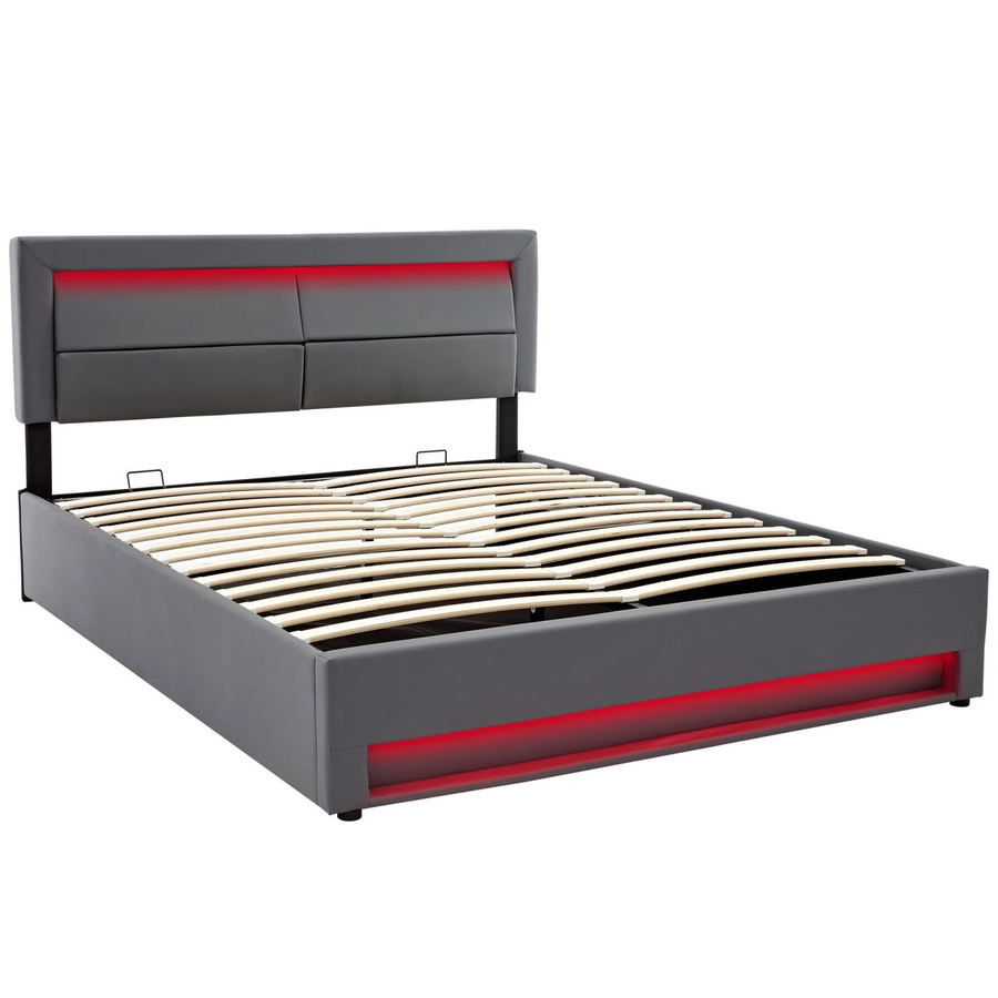 okwish Polsterbett in Grau mit USB-Anschluss, LED-Unterbettbeleuchtung und Stauraum durch Lift-up-Funktion, B/T/H: 160 x 200 x 109 cm - Bild 2