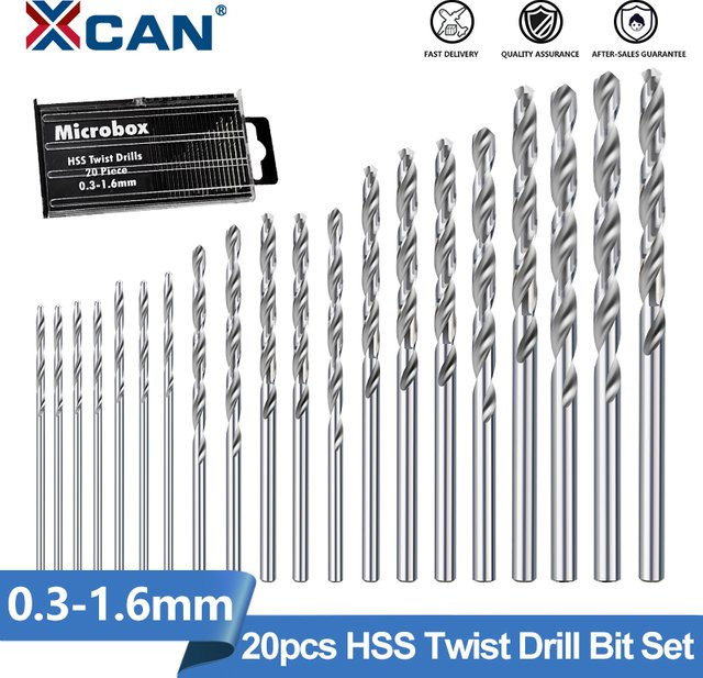 XCAN HSS Mini-Spiralbohrer Set in Silber, 20/21 Stück für Präzisionshandwerk, Schmuck und Uhrenreparatur, Durchmesser: 0,3 mm bis 1,6 mm - Bild 1