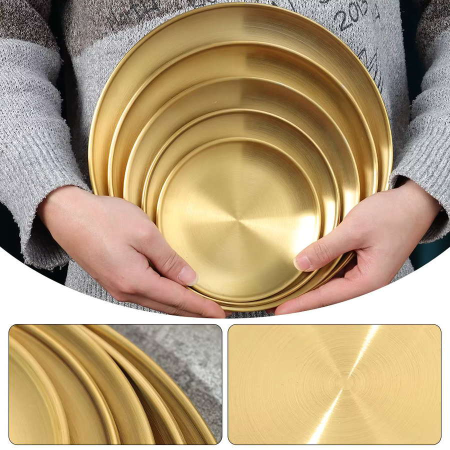 Runde Servierplatte aus Metall für Obst, Fleisch und Dessert in Gold oder Silber, Durchmesser: 14 cm, 17 cm, 20 cm, 23 cm oder 26 cm - Bild 2